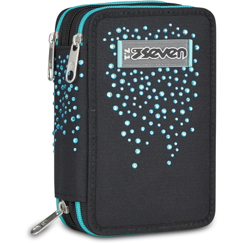 ASTUCCIO  3 ZIP SEVEN- GLITTER NERO/AZZURRO