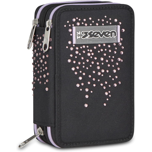 ASTUCCIO  3 ZIP SEVEN- GLITTER NERO/ROSA