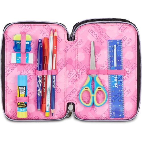 ASTUCCIO  3 ZIP SEVEN- GLITTER NERO/ROSA