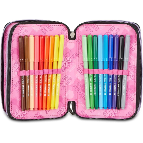ASTUCCIO  3 ZIP SEVEN- GLITTER NERO/ROSA