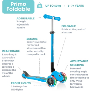 MONOPATTINO- 3R- GLOBBER- PRIMO FOLDABLE LIGHTS-  SKY BLUE