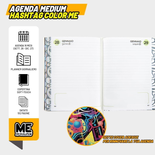 DIARIO AG. 026 - HASHTAG 16M  MEDIUM COLOR ME- BLU