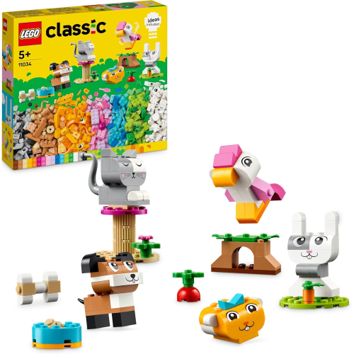 LEGO Classic 11034 Animali Domestici Creativi, Giocattolo per Bambini di 5+ Anni per Costruire Cane, Gatto e Altri Animali