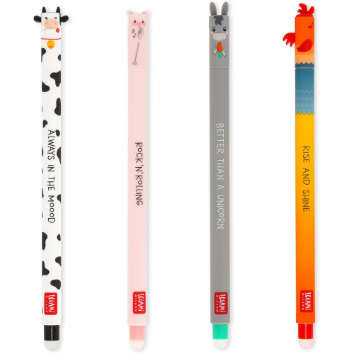 SET OF 04 ERASABLE GEL PENS- COW-PIGGY-DONKEY-ROOSTER