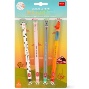 SET OF 04 ERASABLE GEL PENS- COW-PIGGY-DONKEY-ROOSTER