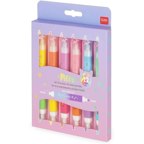 LEGAMI - SET 6 EVIDENZIATORI DOPPIA PUNTA PASTELLO E NEON KITTY