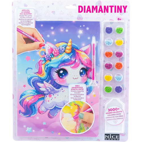 NICE - DIAMANTINY KAWAAII UNICORN CON ALI E CORONA DI FIORI