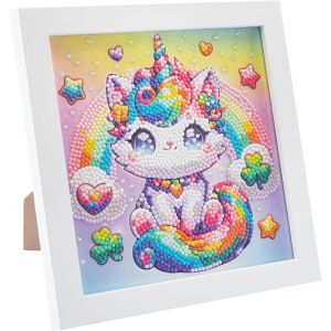 NICE - DIAMANTINY KAWAAII QUADRETTO UNICORN CON COLLANA, CUORI E STELLE
